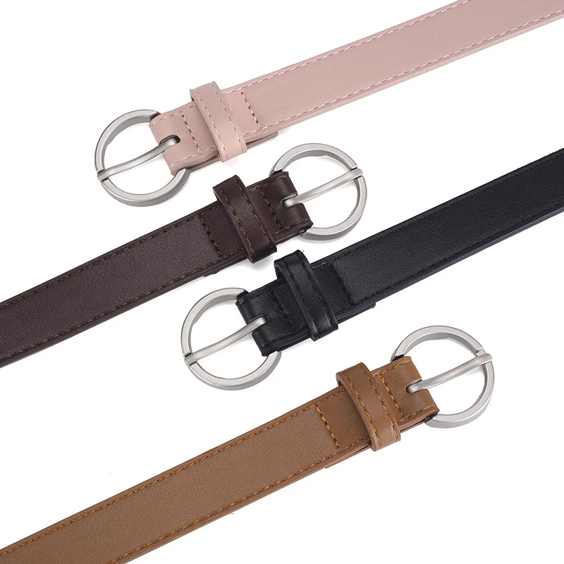 Hot Sale Round Buckle PU Leather Belt Solid Women's Belt with Needle Buckle Design Decorative Belt for Jeans Pants