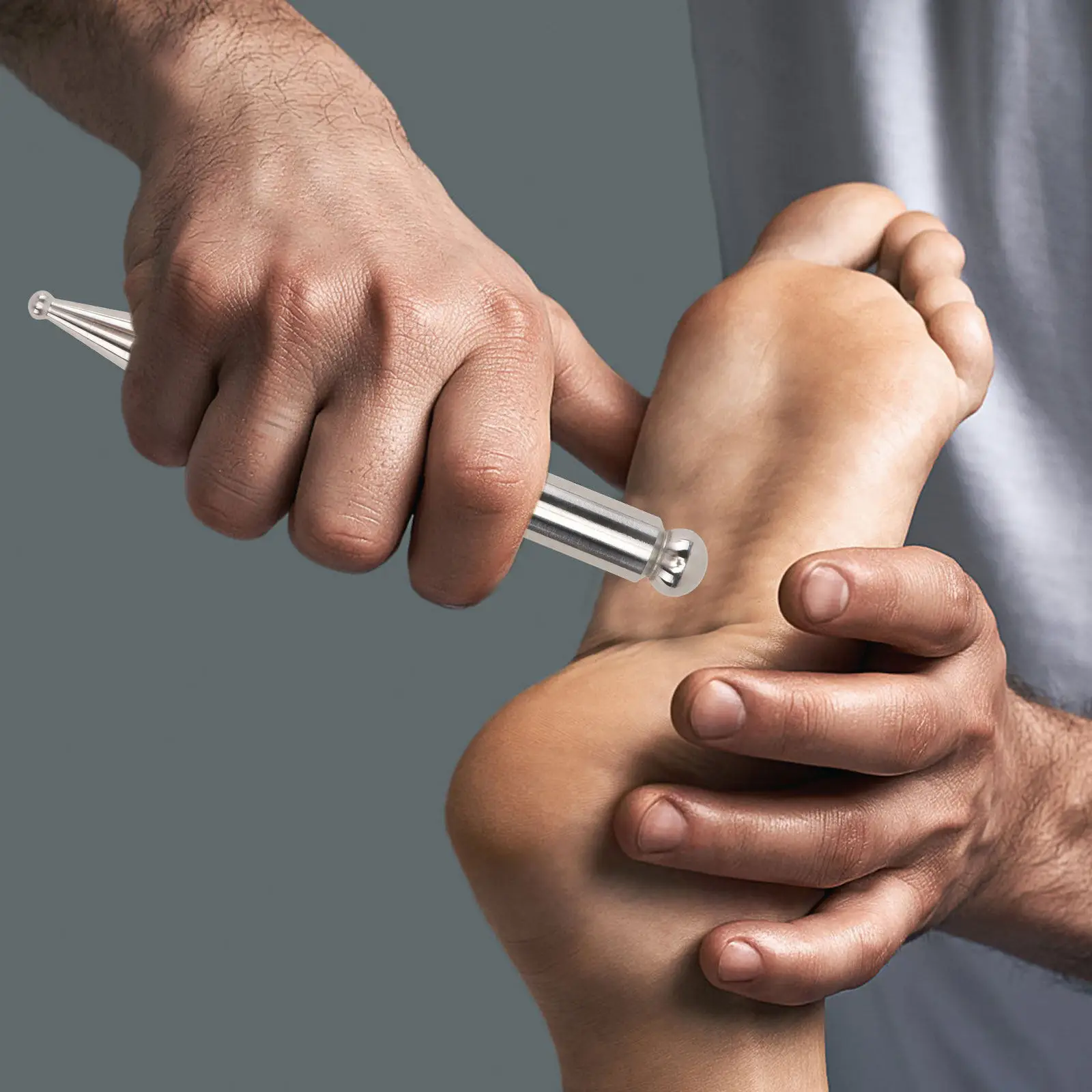 

Двухсторонняя акупунктурная массажная ручка из нержавеющей стали, портативный инструмент для снятия боли в мышцах ног, рук и стоп, акупунктура