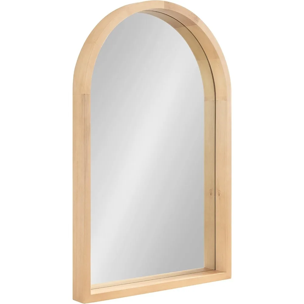 Hutton Farmhouse Wood Arched Mirror, 20 x 30, Natural Wood, Decorative Modern Large Arch Mirror with Deep Profile