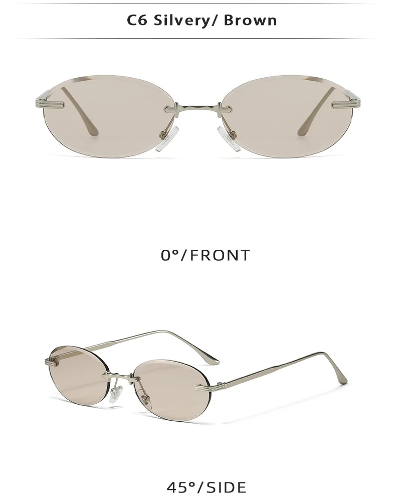Y2K Punk Oval Randlose Sonnenbrille Frauen 2025, Luxus Marke Vintage Metall Kleine Rahmen Sonnenbrille Für Damen Retro Rahmenlose Shades – Detail 10