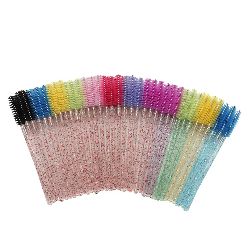 Disposable Crystal Eyelash Brush 50 Pcs Diamond Handle Professional Makeup Brushes Mascara Wands Applicator Lash Extension Tools