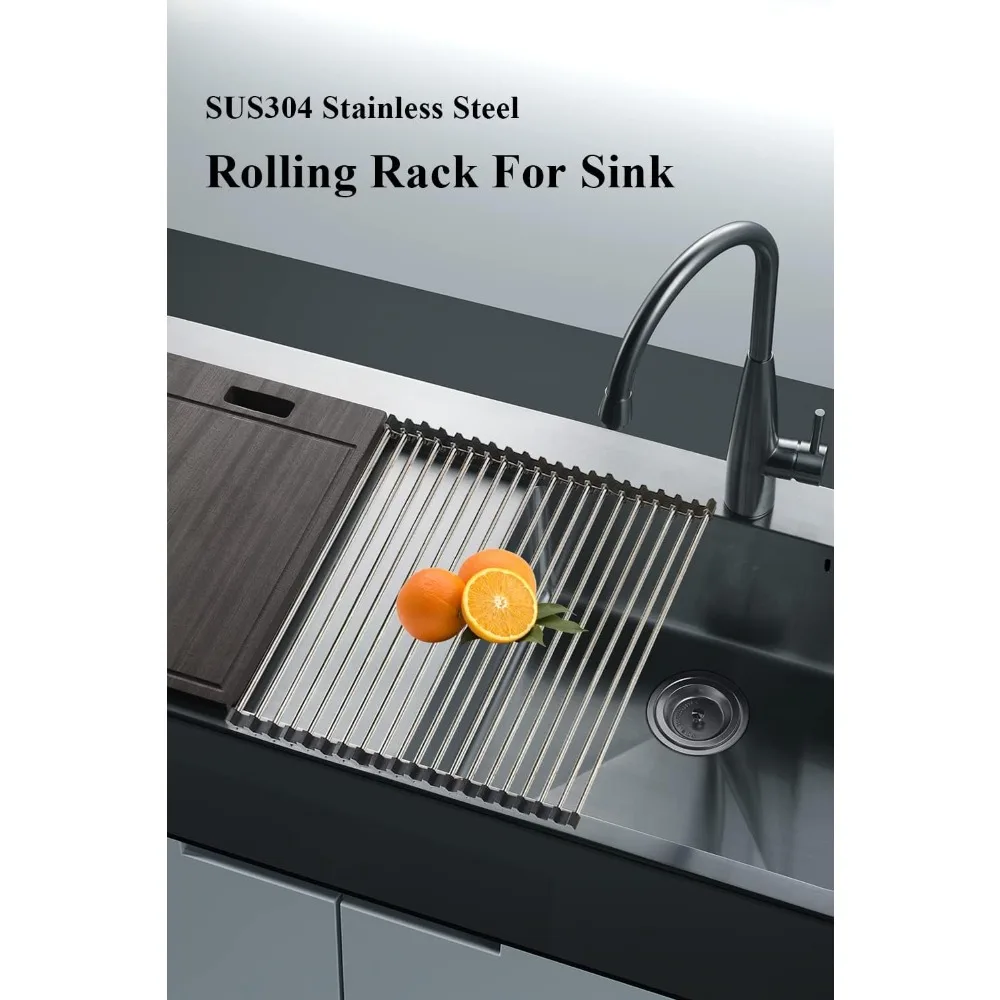 Dish Drainer Sink Mat (18 Tube 37 * 35cm)  Stainless Steel Rolling Rack for Sink Extra Large Roll Up Dish Drying Shelf