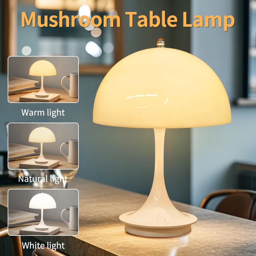 

LED Night Light Rechargeable Touch Mushroom Table Lamp 3 Colors Dimming Bedside Night Light for Bedroom Bar Coffee Decor