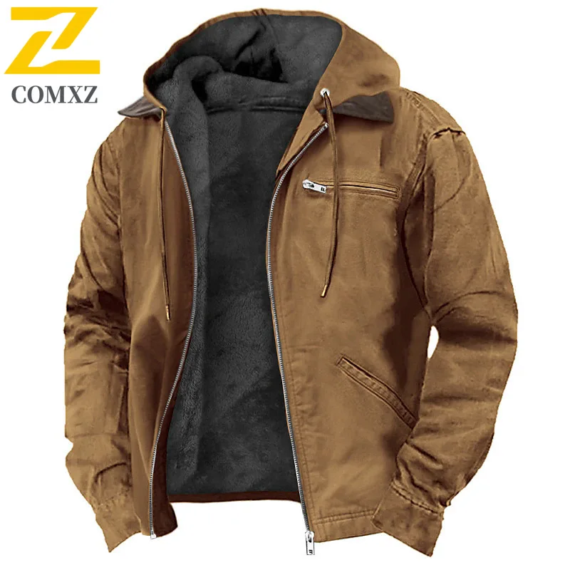 

COMXZ Men Hooded Winter Jacket 2025 Preppy Coldproof Windproof Outdoor Warn Ski Padded Jacket Streetwear Cotton Padded Jacket