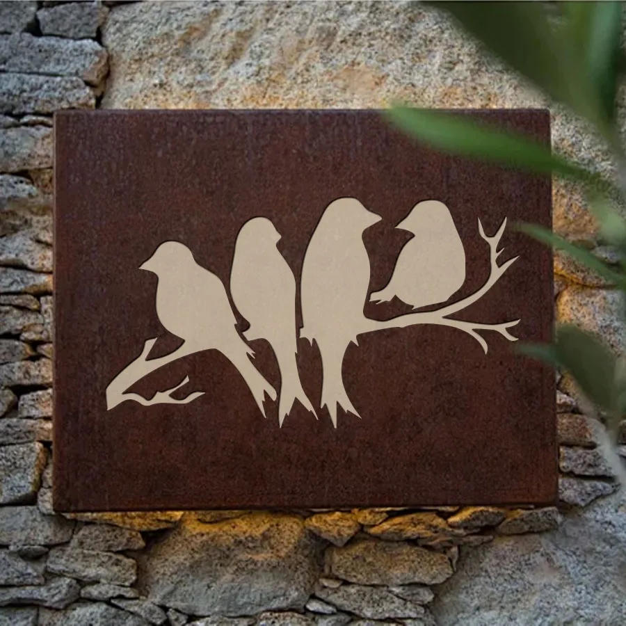 1 قطعة كبيرة 11.8x11.8 بوصة قابلة لإعادة الاستخدام البلاستيك الطيور على فرع ورقة صورة ظلية قالب للخشب اللوحة الطنان أداة ديكور المنزل