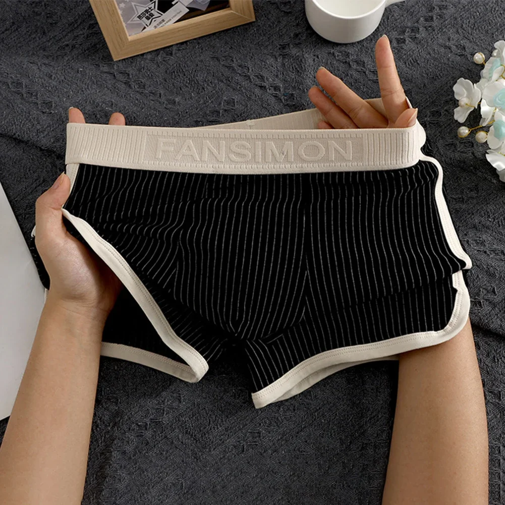 

Sexy Lingerie Mens Underwear Soft Fashion Boxer Shorts Stripe Middle Waist Trunks Flat Boxers Shorts Breathable Underpants