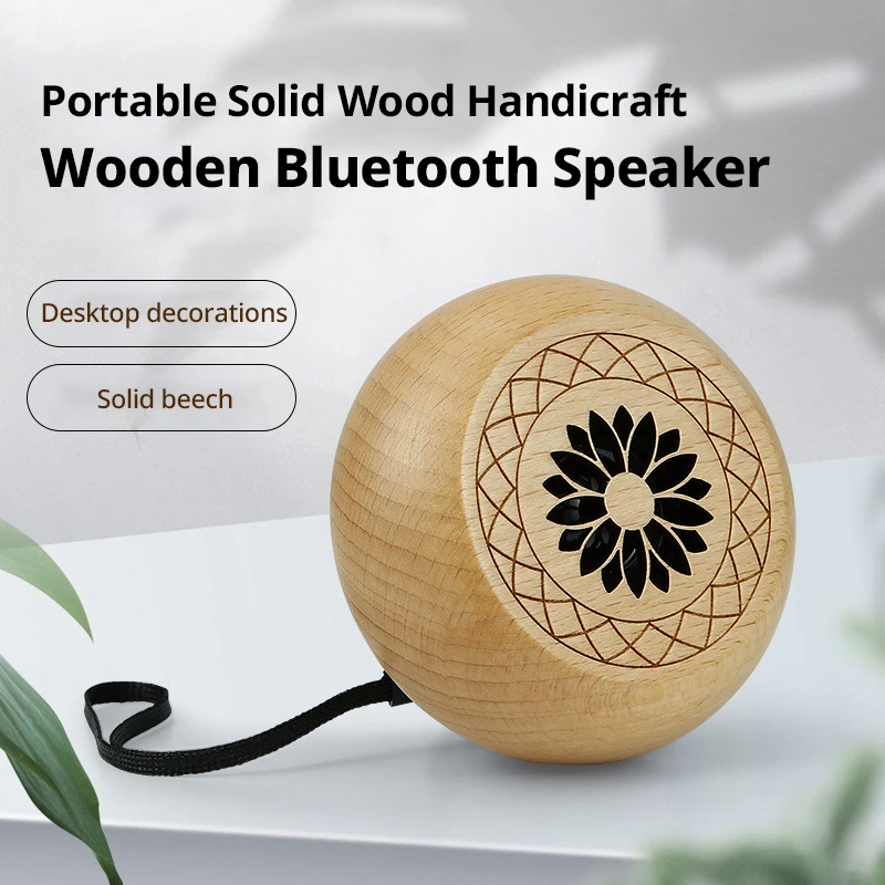 

Portable Mini Creative Retro Carved Desktop Simple Wireless Bluetooth Speaker Subwoofer Wood Crafts Solid Wood Small Speaker