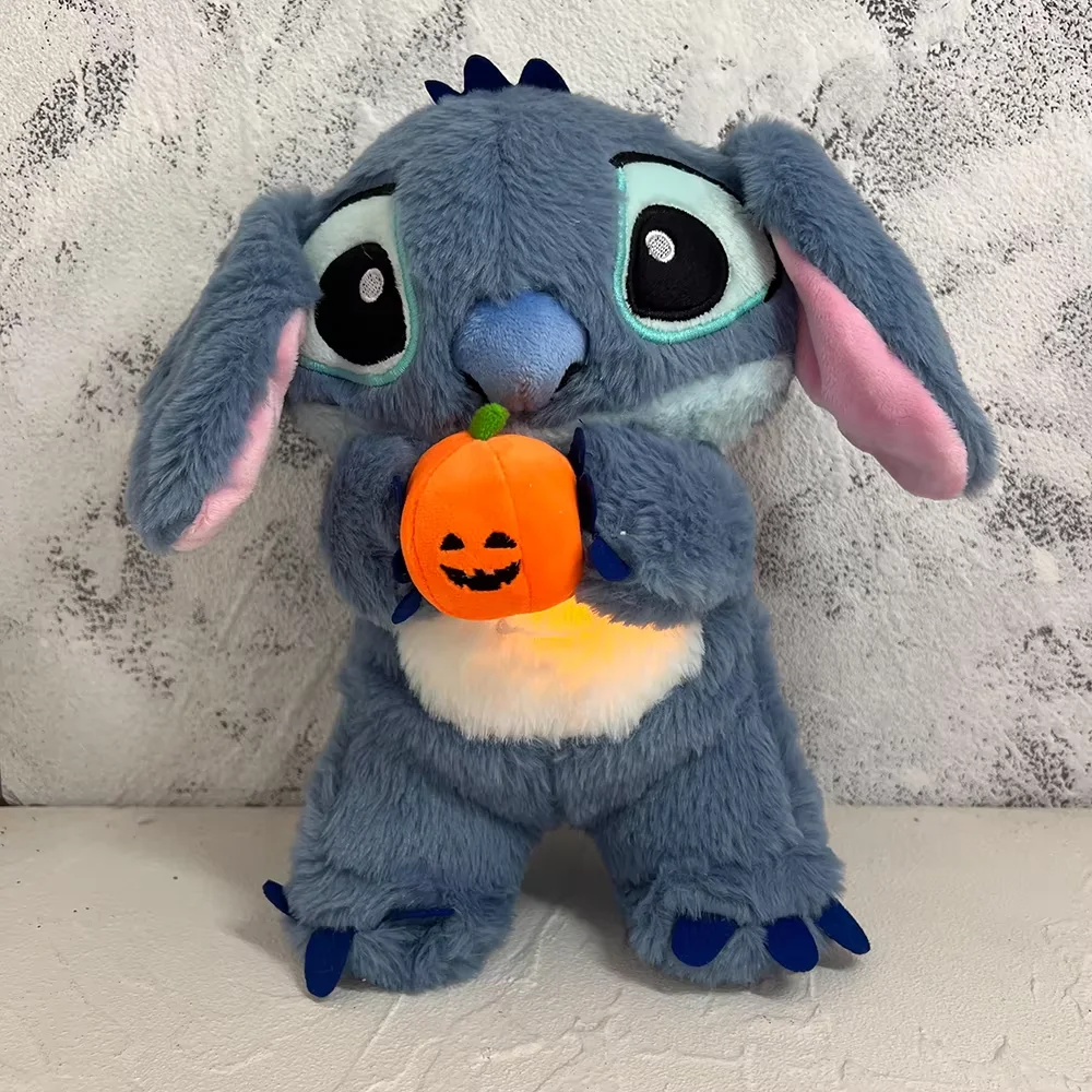 Disney Halloween Stitch Plush Doll With Breath Child Peluche Soothes Toys Anime Baby Light Sleep Toys Pumpkin Stitch Kids Gifts