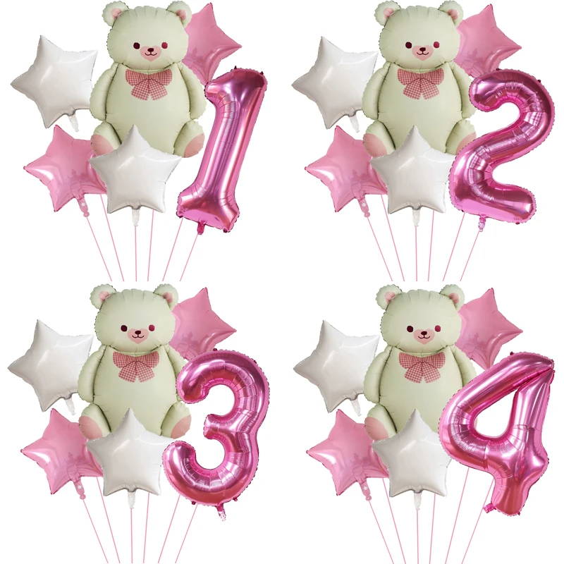 

6Pcs/Set Matte Magic Bear Aluminum Film Balloon Birthday Set Kids Birthday Party Decoration Balloon Baby Shower Globe