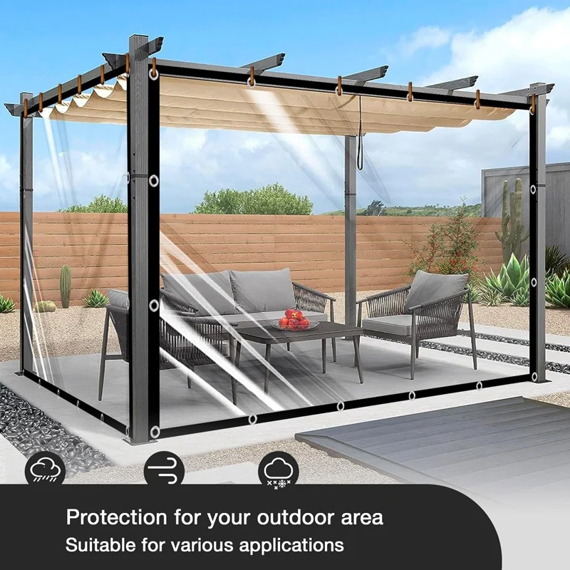 95% Clear PEVA Rainproof Cloth Patio Pergola See Through Tarp Curtain Home Window Keep Warm Film Outdoor Transparent Tarpaulin