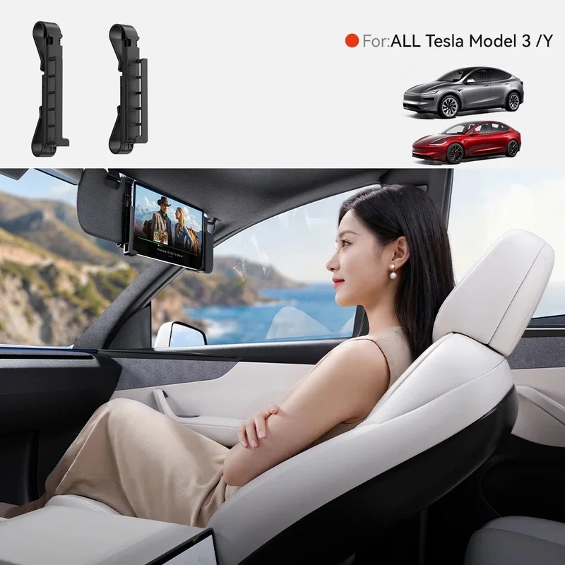 Universal Adjustable Phone And Tablet Stand for Tesla Model 3/Y PC Flat Clamp Sun Visor Mount Makeup Mirror Bracket for Front Ro