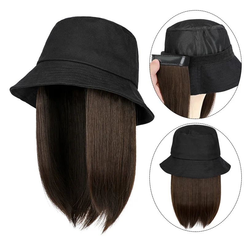 バケットハット合成かつらミッドレングス合成繊維かつらファッション多用途装飾かつら