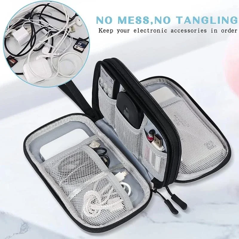 Travel Organizer Bag Cable Storage Organizers Pouch Carry Case Portable Waterproof Double Layers Storages Bags for Headset Cord