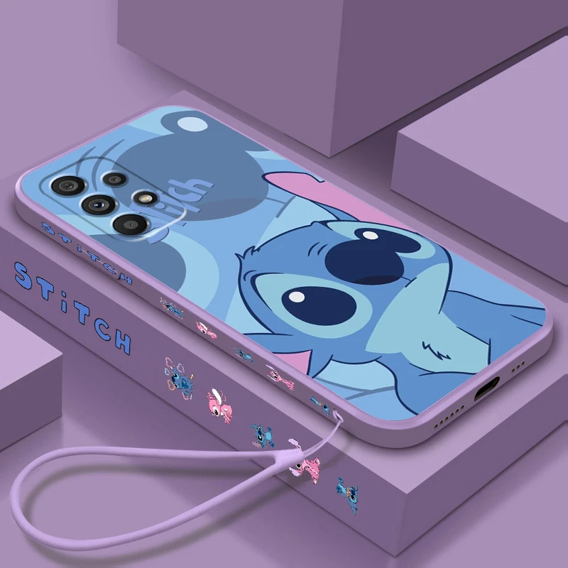 Anime Angel Lilo & Stitch Liquid Left Rope For Samsung Note 20 10 A54 A31 A14 A03 A22 A34 A04 A24 Ultra Plus 5G Phone Case