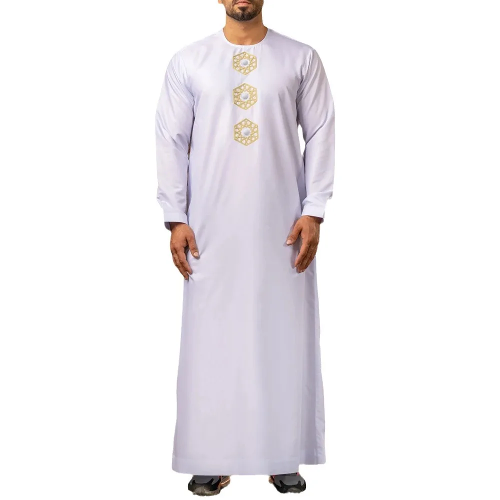 Homens de manga comprida Abaya bordado muçulmano Robe, Dubai, Oriente Médio, Emirados Árabes Unidos, Arábia Saudita