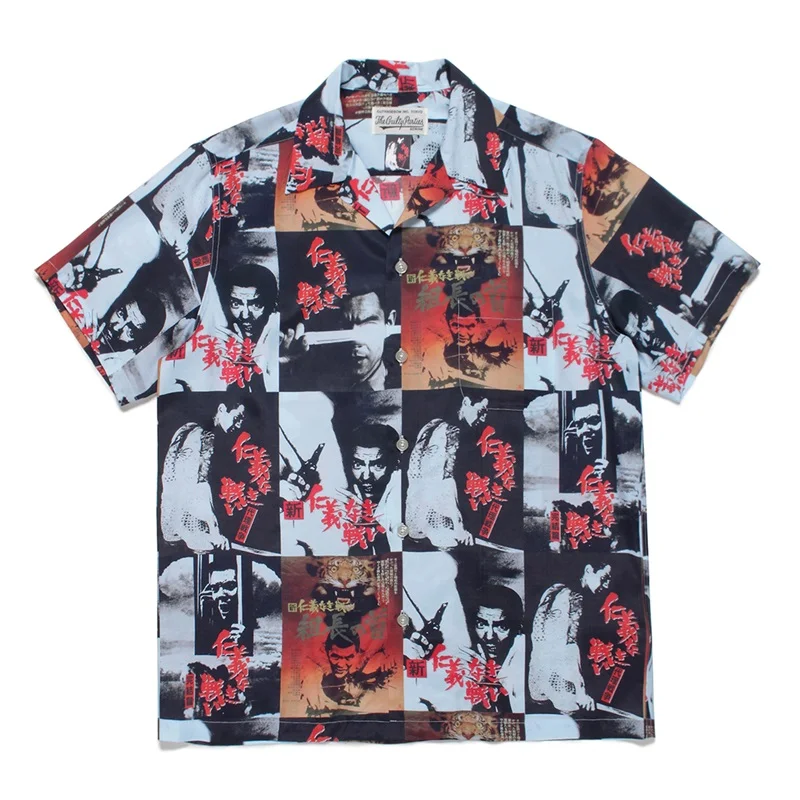 Multicolour New WACKO MARIA Shirt High Street Full Print Vintage Short Sleeve Shirt Cuban Collar Mens Womens Hawaii Shirt