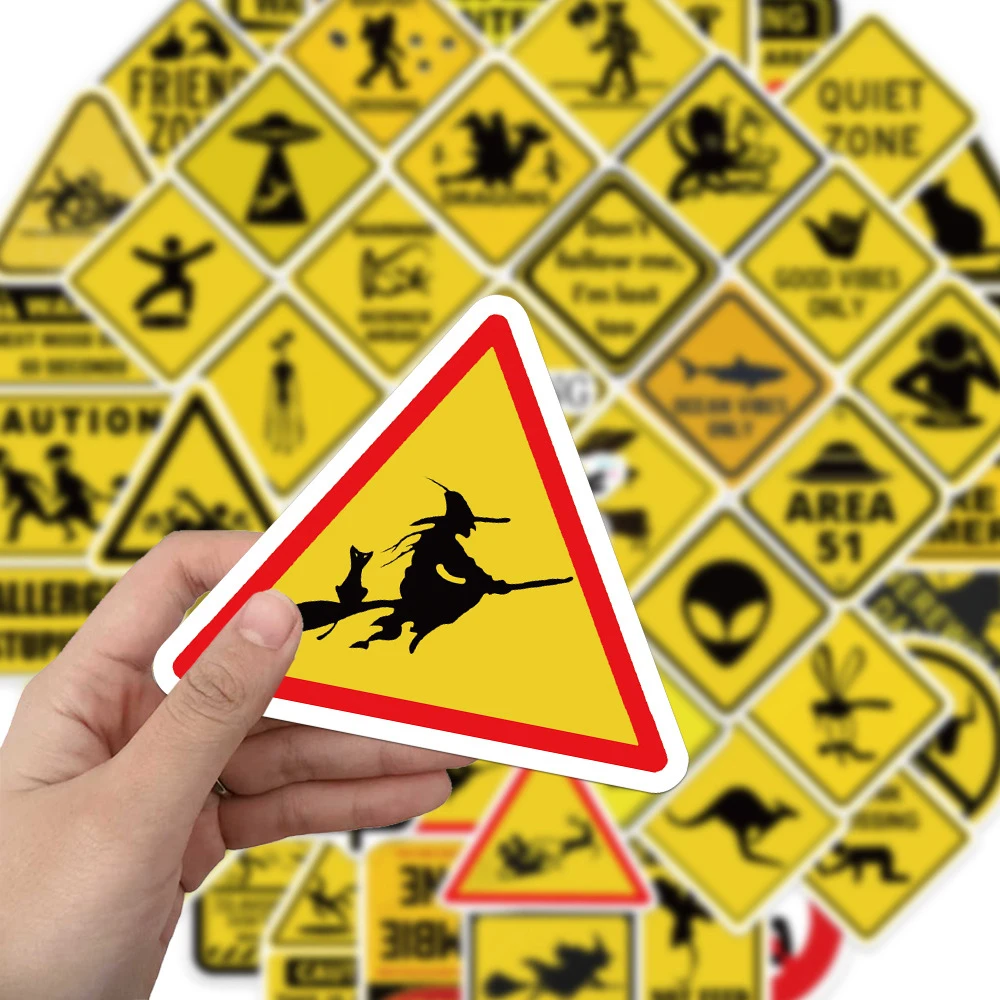 

10/30/53pcs Cool Yellow Warning Sign Cartoon Danger Banning Stickers Decals DIY Skateboard Motorcycle Suitcase Funny Sticker Toy