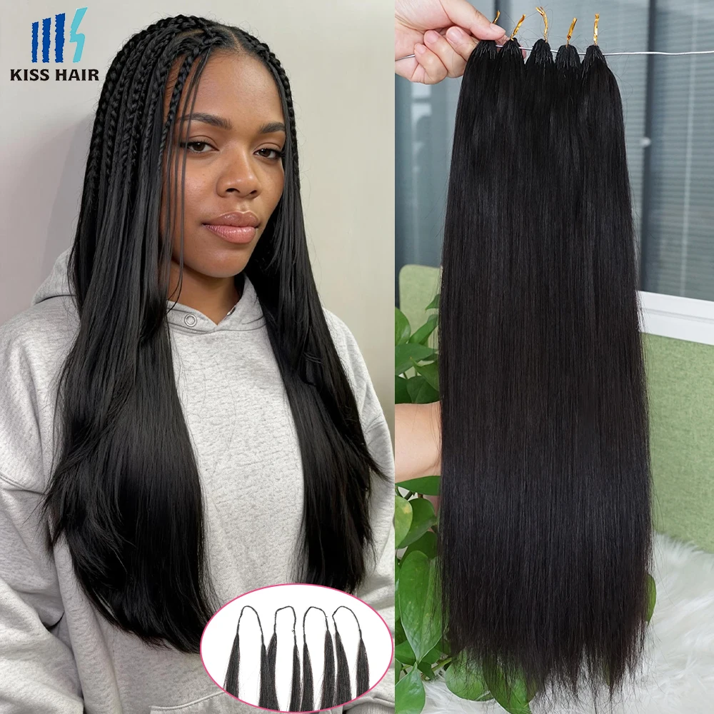 Kisshair Silky Straight Miracle Knots Bulk Hair for Braiding 100% Burmese Human Hair Extension Feather Crochet Human Hair No Tangle No Wefts Natural Black Color 70gram Hair Bundles Pre-grouped Strands