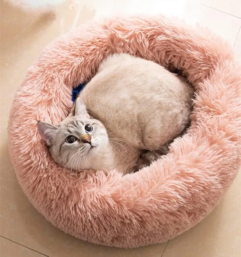 

Cat Bed For Indoor Cats And Small Medium Dogs - Washable 20/24 Hes, Round Fluffy Plush , Anti-Anxiety, Thi Bottom (Pink,