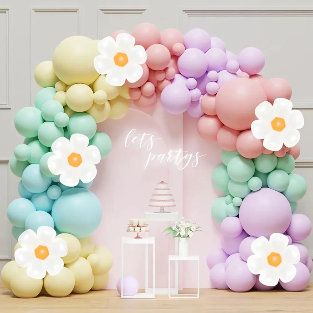

Daisy Balloon Garland Arch Set 136 Pieces White Fashionable Flowers Macaron Pink Yellow Blue Purple Balloon Birthday Daisy Theme