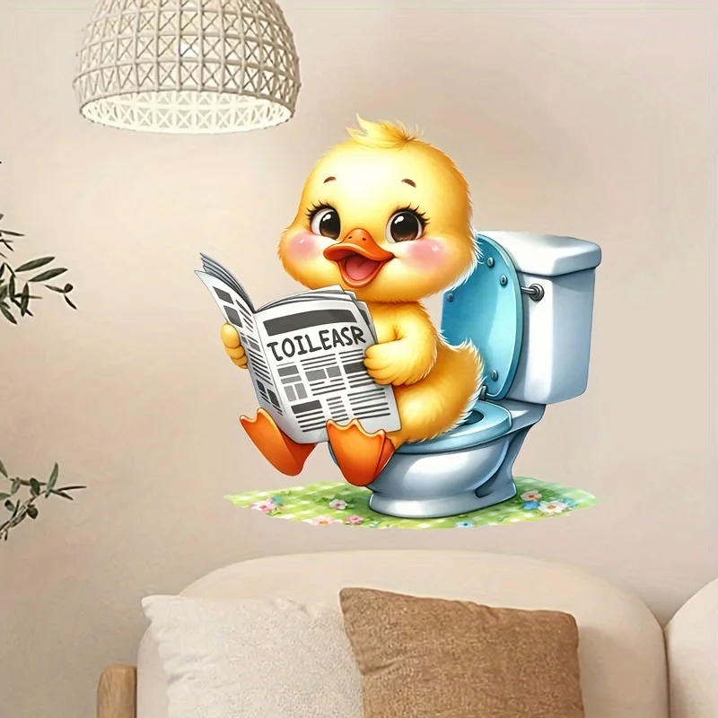 A Cute Little Duck Toilet Sticker,Bathroom Decal,Suitable for Bathrooms,Walls,And Mirrors,Removable Wallpaper-Style Decoration.