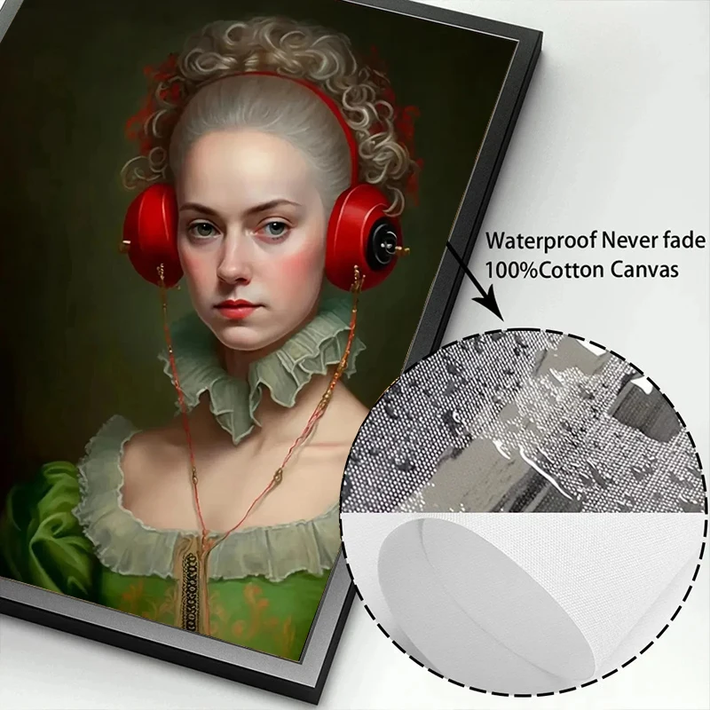 امرأة عصر النهضة ترتدي سماعات الشكل المشارك طباعة خمر تغيير الفن قماش اللوحة الباروك غرفة نوم ديكور المنزل الصورة #6