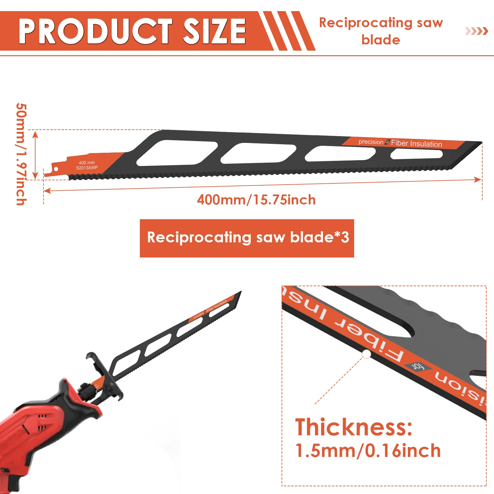 400mm Reciprocating Saw Blade Alloy Steel Saber Saw Blades For Cutting Foam Sponge Rock Wool Insulation Material Cardboard Tool