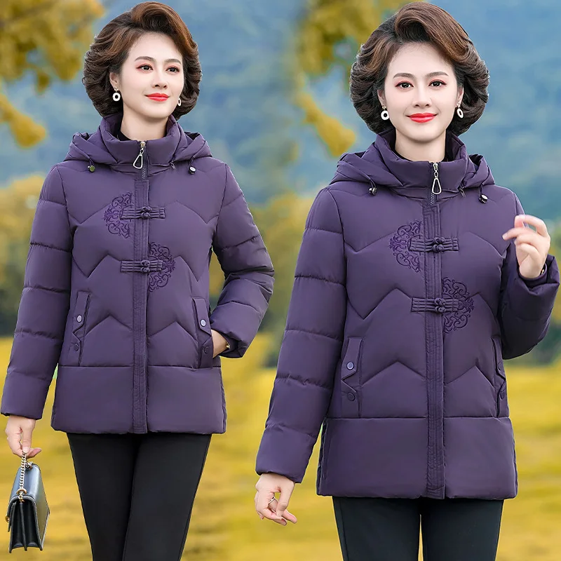 

Женская пуховая и хлопковая куртка для мам среднего и пожилого возраста, длинная, свободная, плотная и теплая зима 2025 года.
