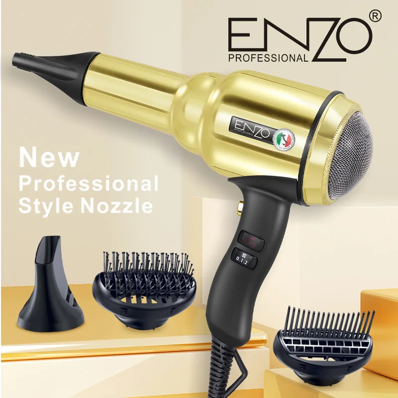 

ENZO Professional High Speed 19000RPM Hair Dryer Hair Salon Negative Ions Hair Care 2000W High Power Gold Metal Styling Tools