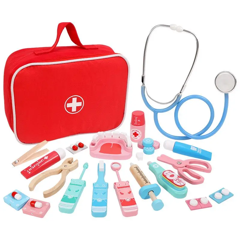 Children's Wooden Fun Doctor Bag Toy Dental Set Simulated Family Series Check Brush Teeth Nursing Accessories Role Playing Toys