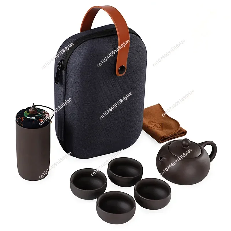 Purple Sand Tea Set Kung Fu Portable Travel High-End Present for Client Business Activities Gift