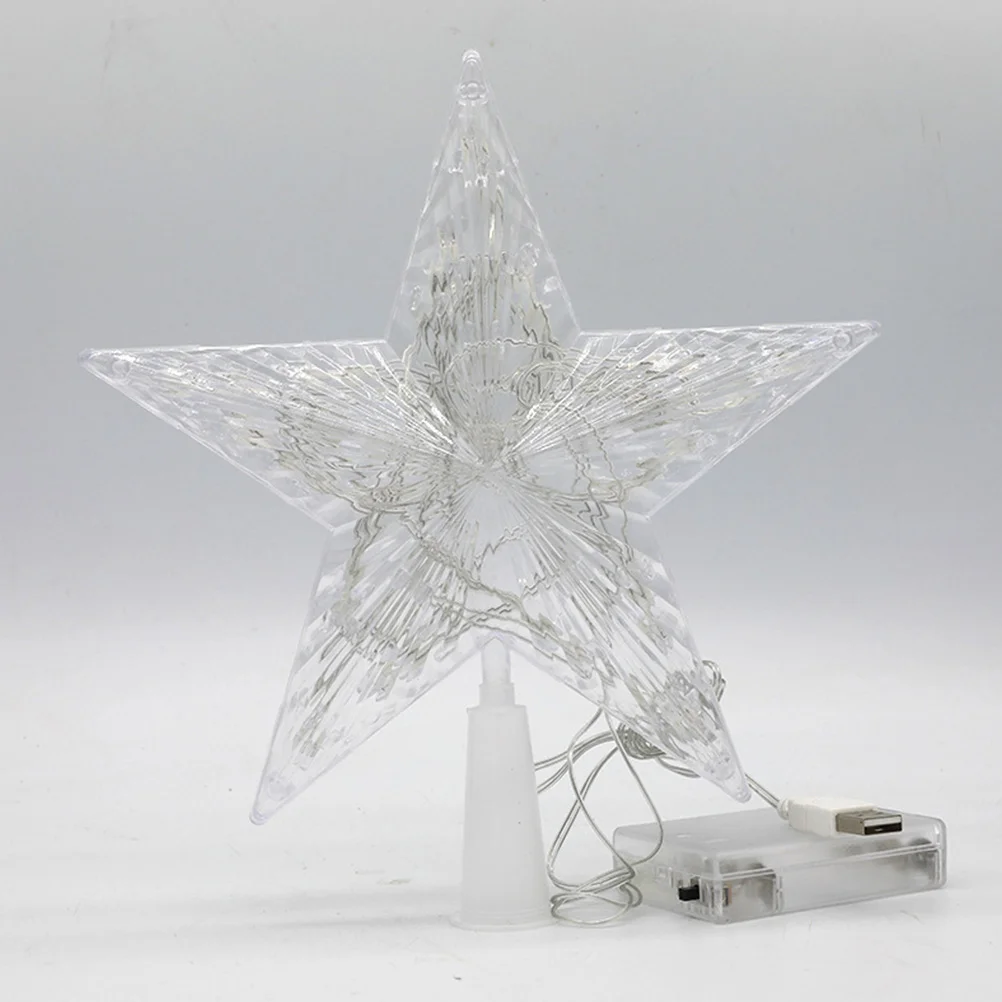 Tree Top Star Festive Decoration Xmas Christmas Dome Light Bistro Ornament Plastic Supplies Hollow USB Topper