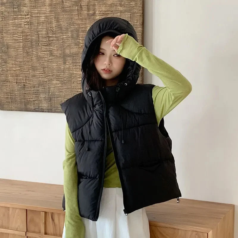 

Autumn and Winter Down Cotton Vest, Women's Fashion New Style, Thick Hooded Vest, Loose Casual Cotton Vest, Warm Shoulder Vest