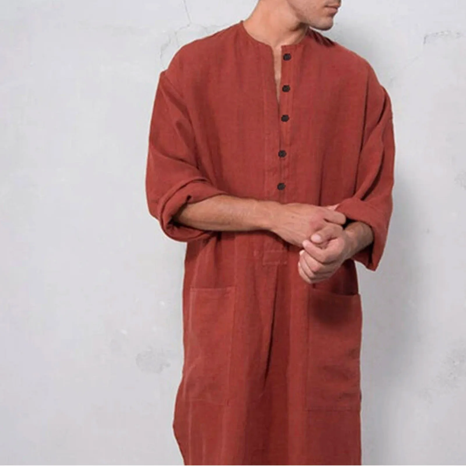 Robe Longue Musulmane pour Homme, Vêtements Islamiques aniques, Thobe à Manches sulf, Poches, Arabie Saoudite, Abaya, Chemises Musulmanes, Nouvelle Collection 2023