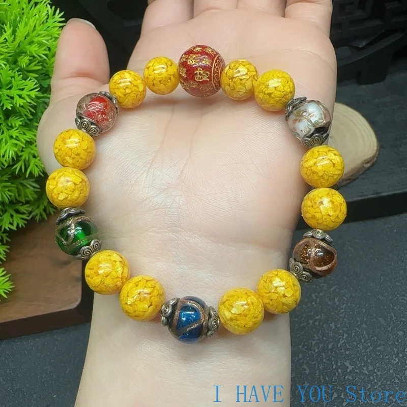 Realgar Cinnabar Incense Ash Glass Bracelet Vintage Chinese Lucky Amulet Beaded Bracelet Men Women Fashion Blessing Jewelry
