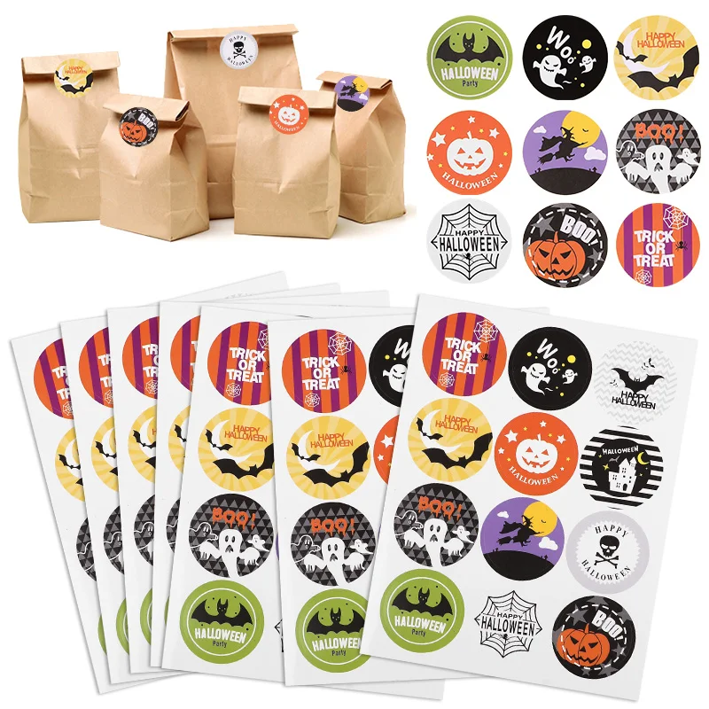 120 Stück 3 cm Halloween-Papieraufkleber für Süßigkeitenbeutel, Geschenkbox, Versiegelung, Dekoration, 20225, Halloween-Partyzubehör, Kinder, Süßes oder Saures