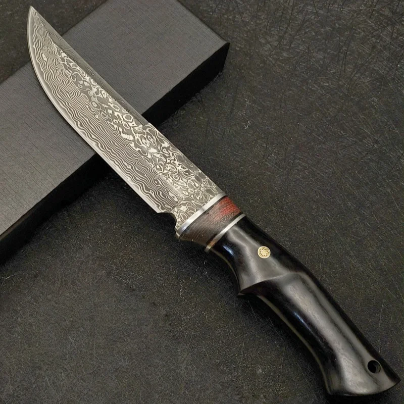 Damascus VG10 outdoor high hardness multifunctional portable wilderness survival collectible knife view 3