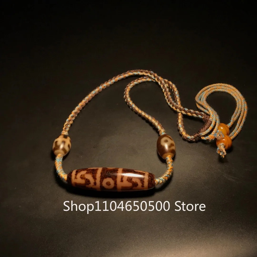 

Тибетский оранжевый трехглазый лотос-мастер артефакт благородная бусина Дзи агатовое ожерелье кулон Duobao струнная цепочка ювелирные изделия 13*54 мм