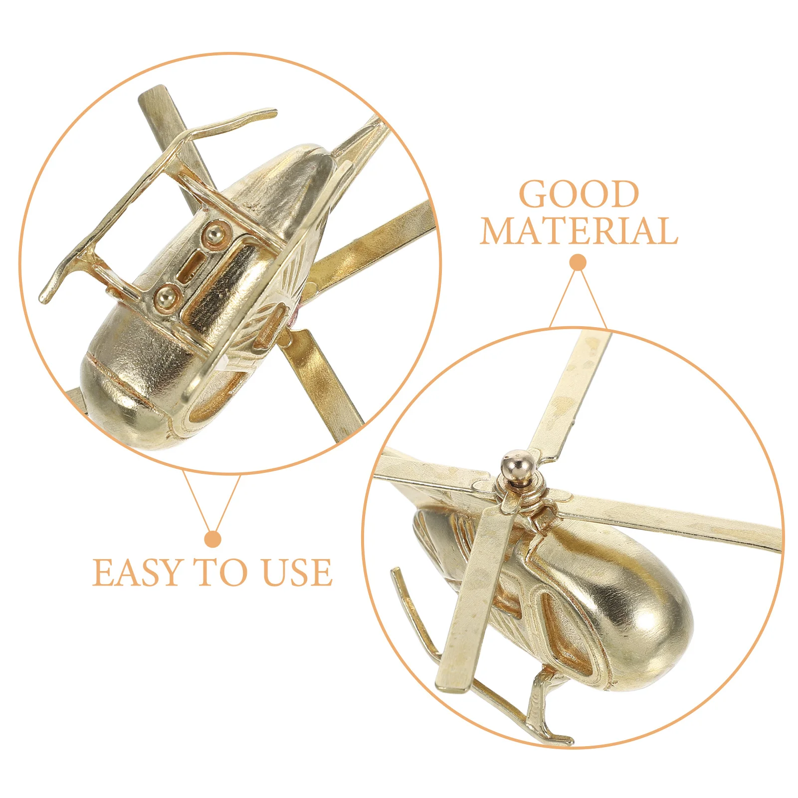 Miniaturowy mosiężny helikopter, statuetka w stylu vintage, retro dekoracja na półkę biurową, metalowy model samolotu.