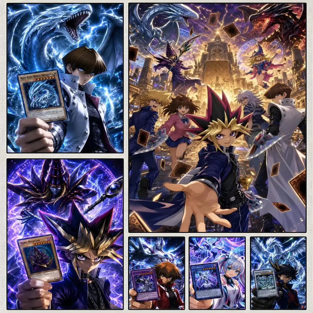 Anime Yu-Gi-Oh Duel Monsters Cards Poster PP Wall Art Print Removable Water-Resistant Home Decor for Bedroom Apartment Gift