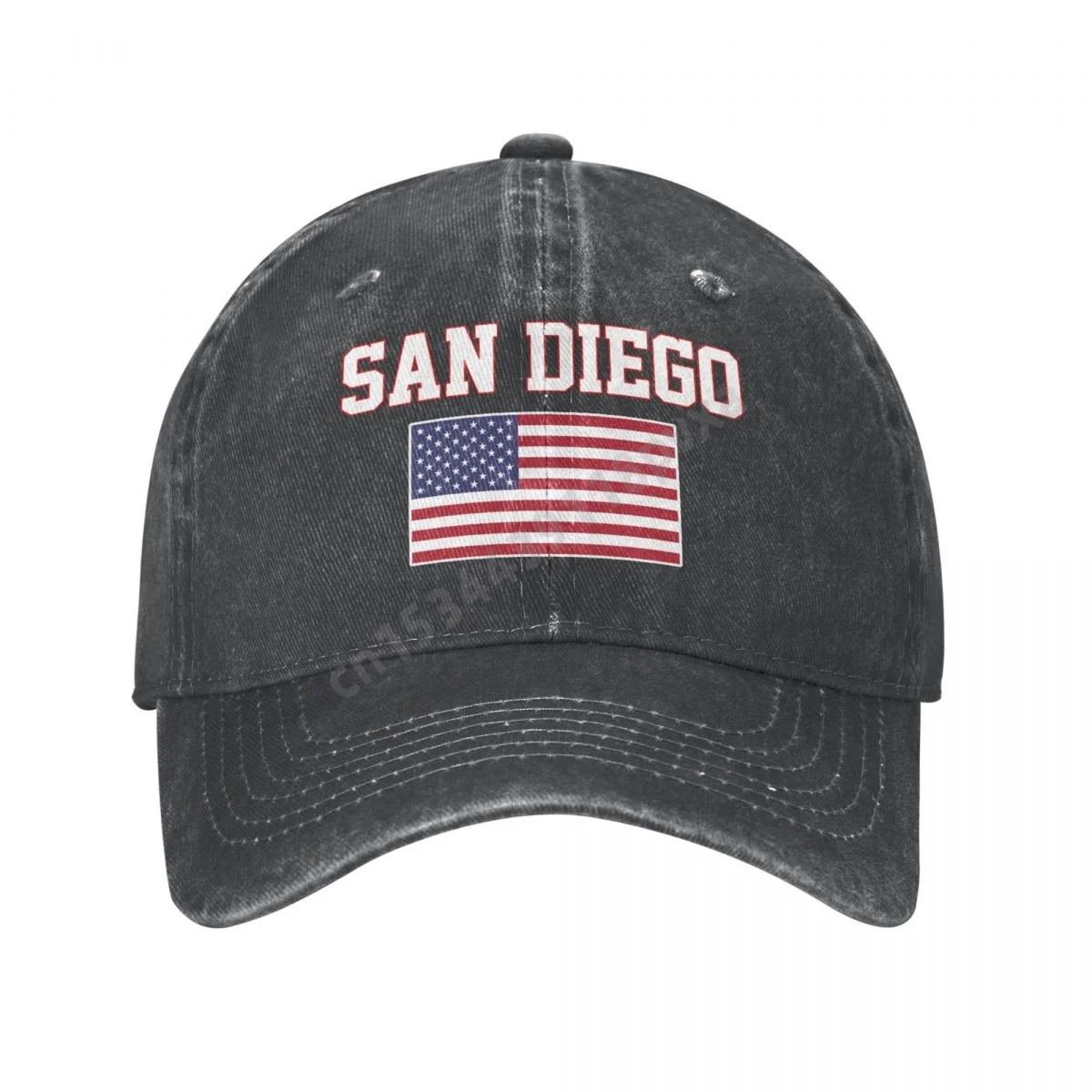 San Diego America Flag USA United States City Charcoal Washed Denim Baseball Cap Men Classic Vintage Cotton Dad Trucker Hat