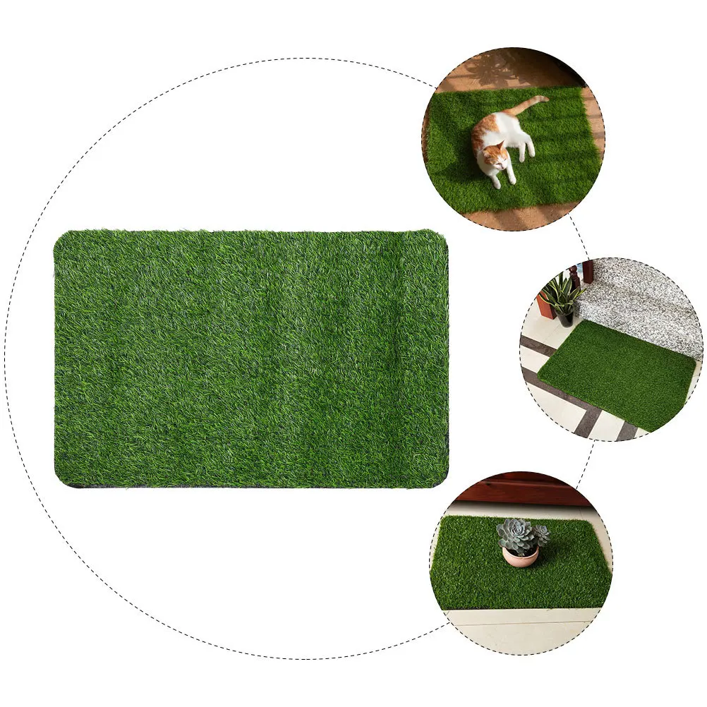 Artificial Grass Turf Mat Natural Green Color Rustic Farmhouse Decor Indoor Outdoor Use Drainage Holes Entry Rug