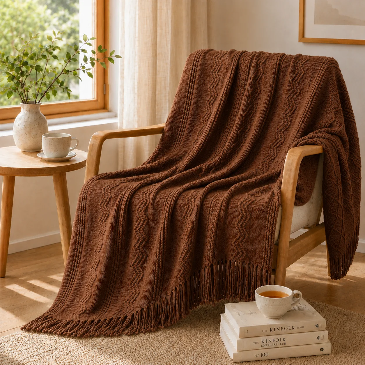 Saliegroene gemengde gebreide  - Boho Throw Blanket Fringe recensie en prijs