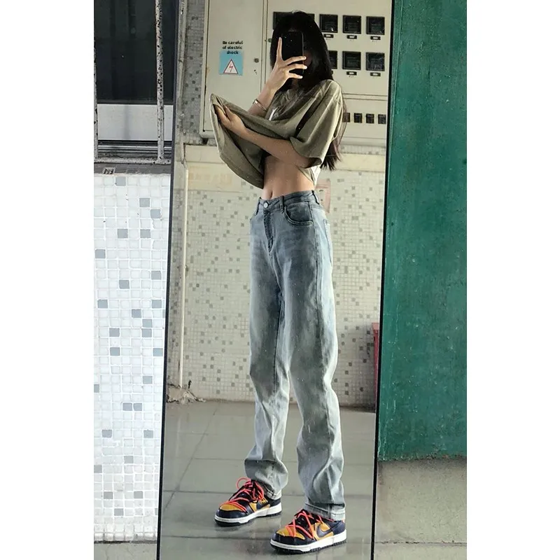 

High Waist Straight Leg Vintage Jeans Women's Spring Autumn High Rise Lengthened Slimming Versatile Trendy INS High Street
