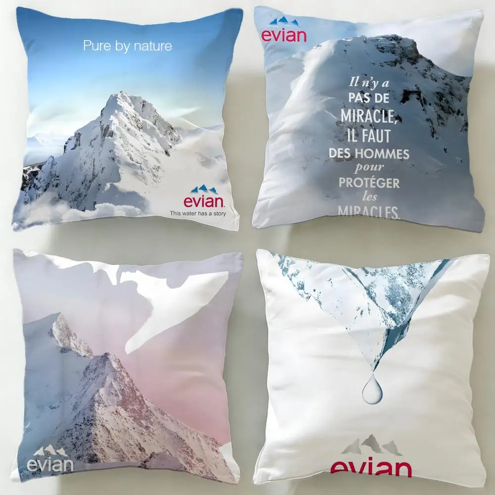 Funda de cojín de la marca clásica de bebidas Evian, funda de almohada suave y fácil de lavar, versátil para sofá, cama, viajes y oficina