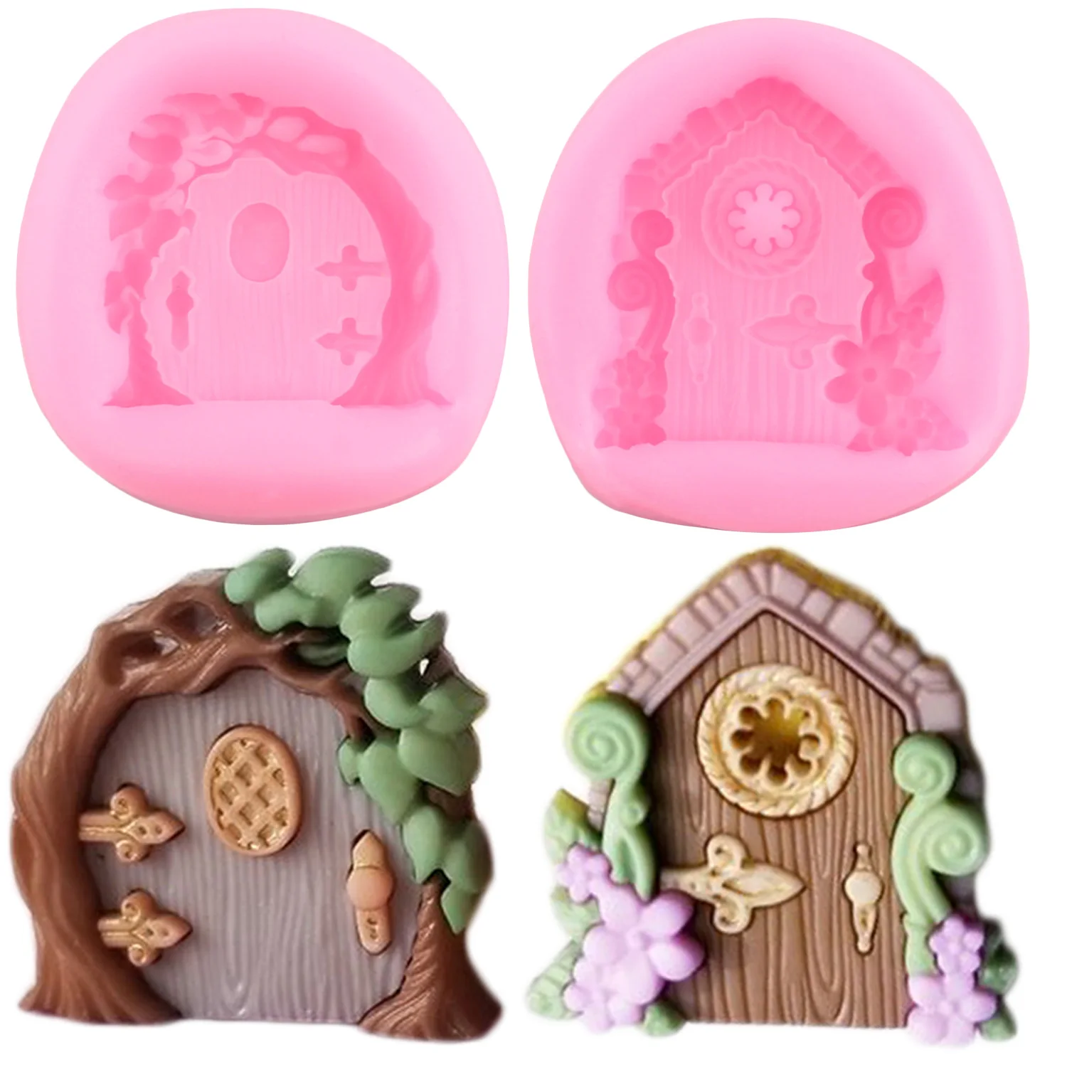 Fairy Garden Home Silicone Mold Door Window Fondant Molds Cake Decorating Tools Chocolate Gumpaste Mould Candy Resin Clay Moulds