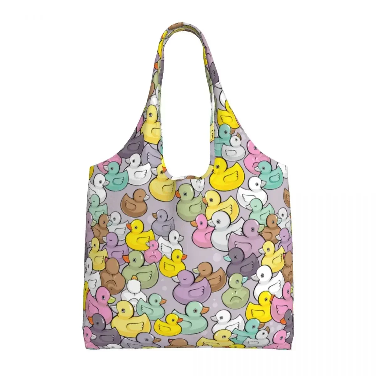 Bolso de mano para compras de comestibles con patos de bebé coloridos personalizados, bolsos de hombro de lona personalizados para mujer, bolsos de gran capacidad