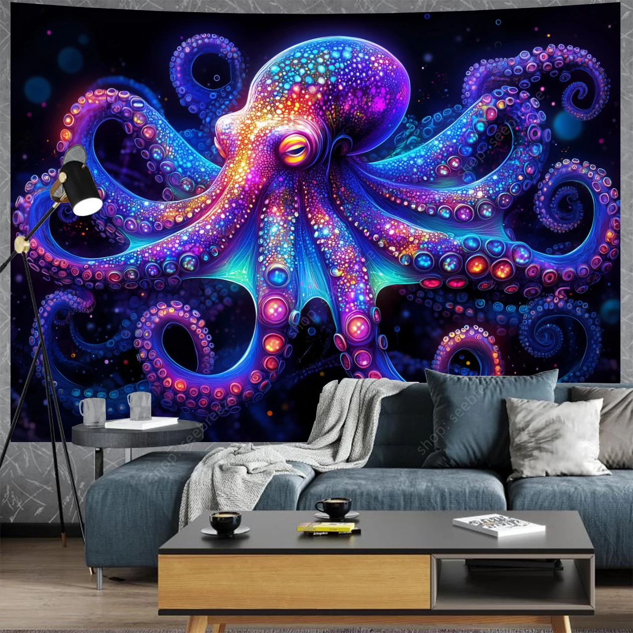 Psychedelic Octopus UV Reactive Tapestry Wall Hanging Aesthetic Room Decoration Home Wall Art Decor Beach Towel Gift for Friend