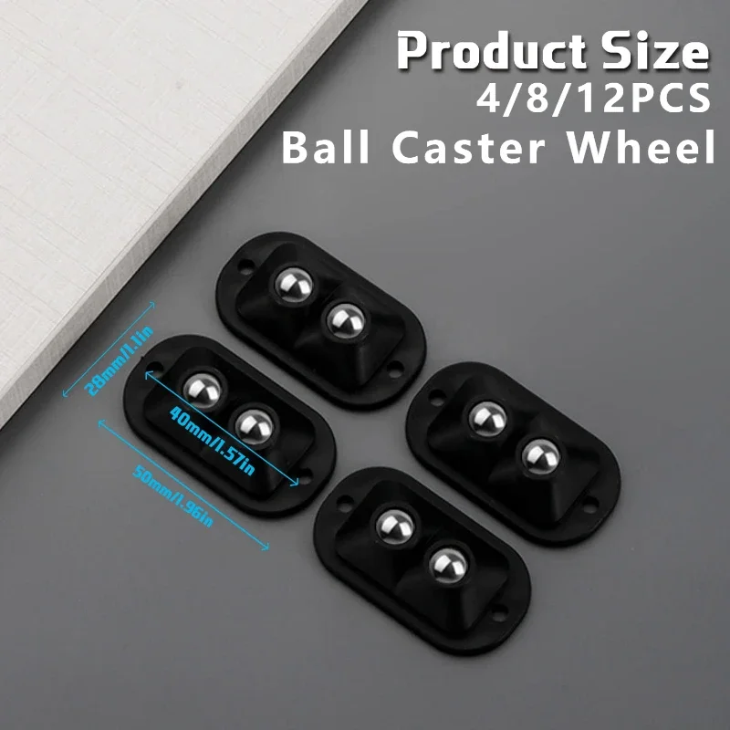 4~12PCS Self Adhesive Mute Ball universal wheel 2 Beads Furniture Casters Wheels Stainless Steel Wheel 360° Rotation Pulley