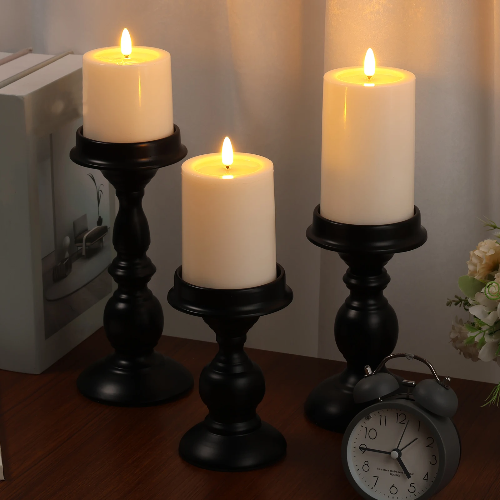

3Pcs LED Candle Lamp Flameless LED Flickering Pillar Waterproof Candle Home Decor Flickering Pillar for Bedroom Office Ornaments
